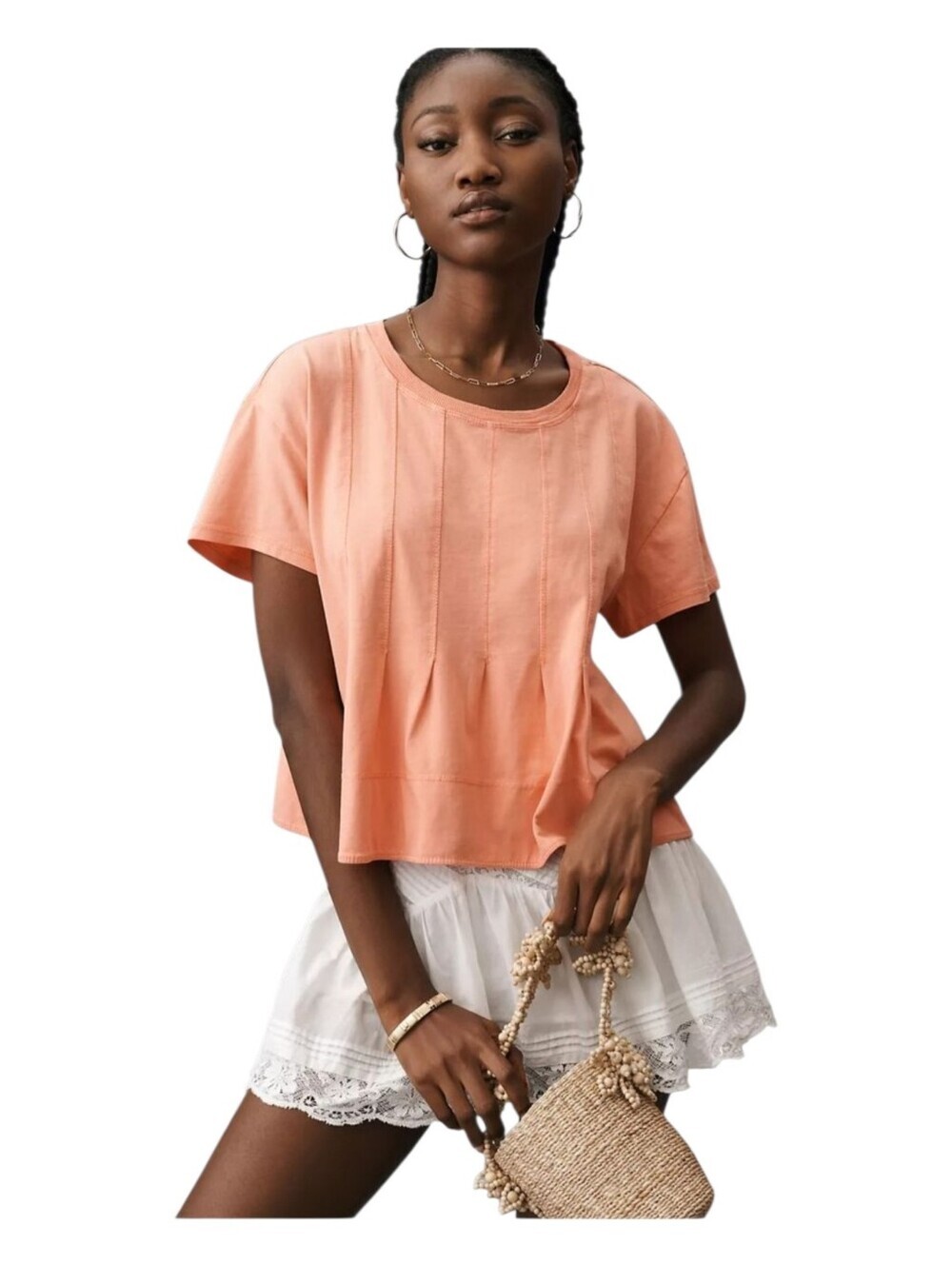 Pilcro Womens Muted Strawberry Pink Pleated Swing Tee Top Small